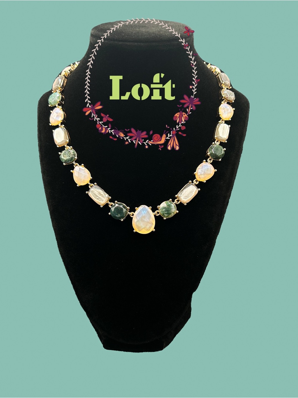 LOFT Faux Moonstone & Mixed Gemstone Statement Necklace, Gold Tone, 20"
